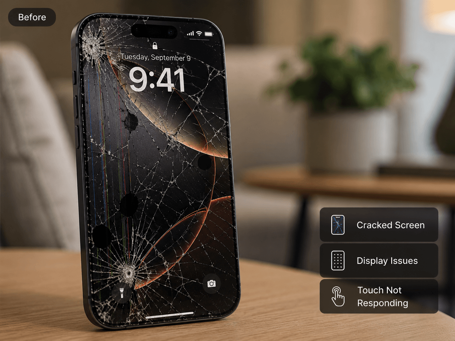 Smartphone screen after repair