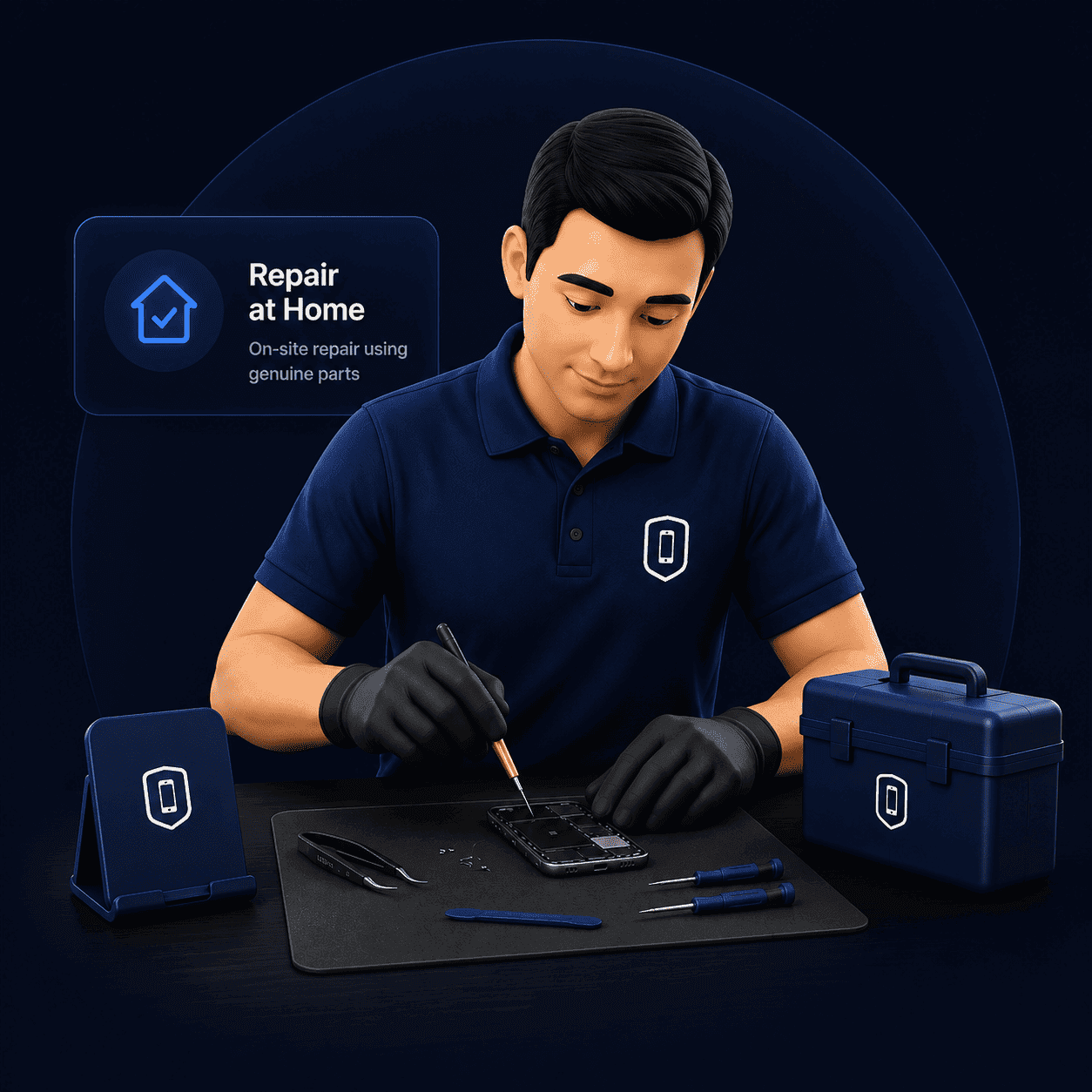 Technician repairing your phone at home